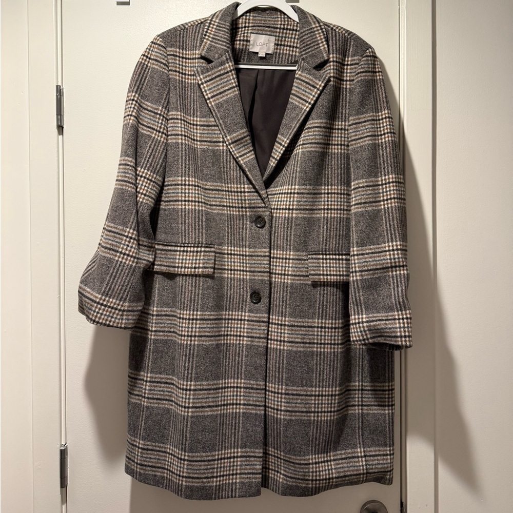 LOFT Gray Plaid Trench Coat